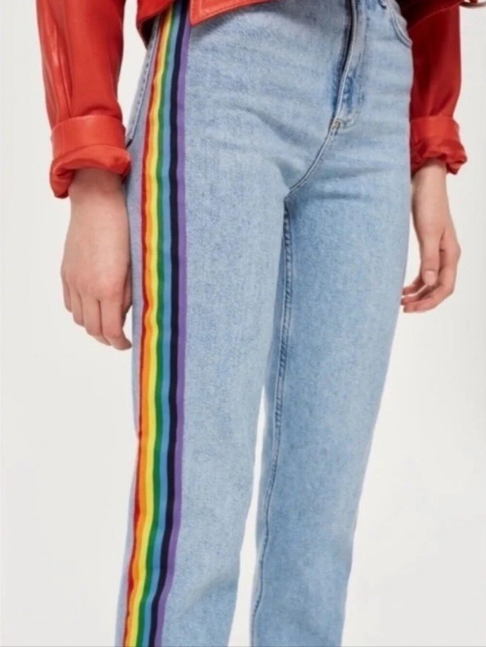 Topshop Moto Rainbow Stripe Jeans.